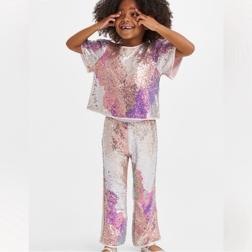 H&M Holiday Sequined blouse and Flare Sequined Leggings Set Size 3T